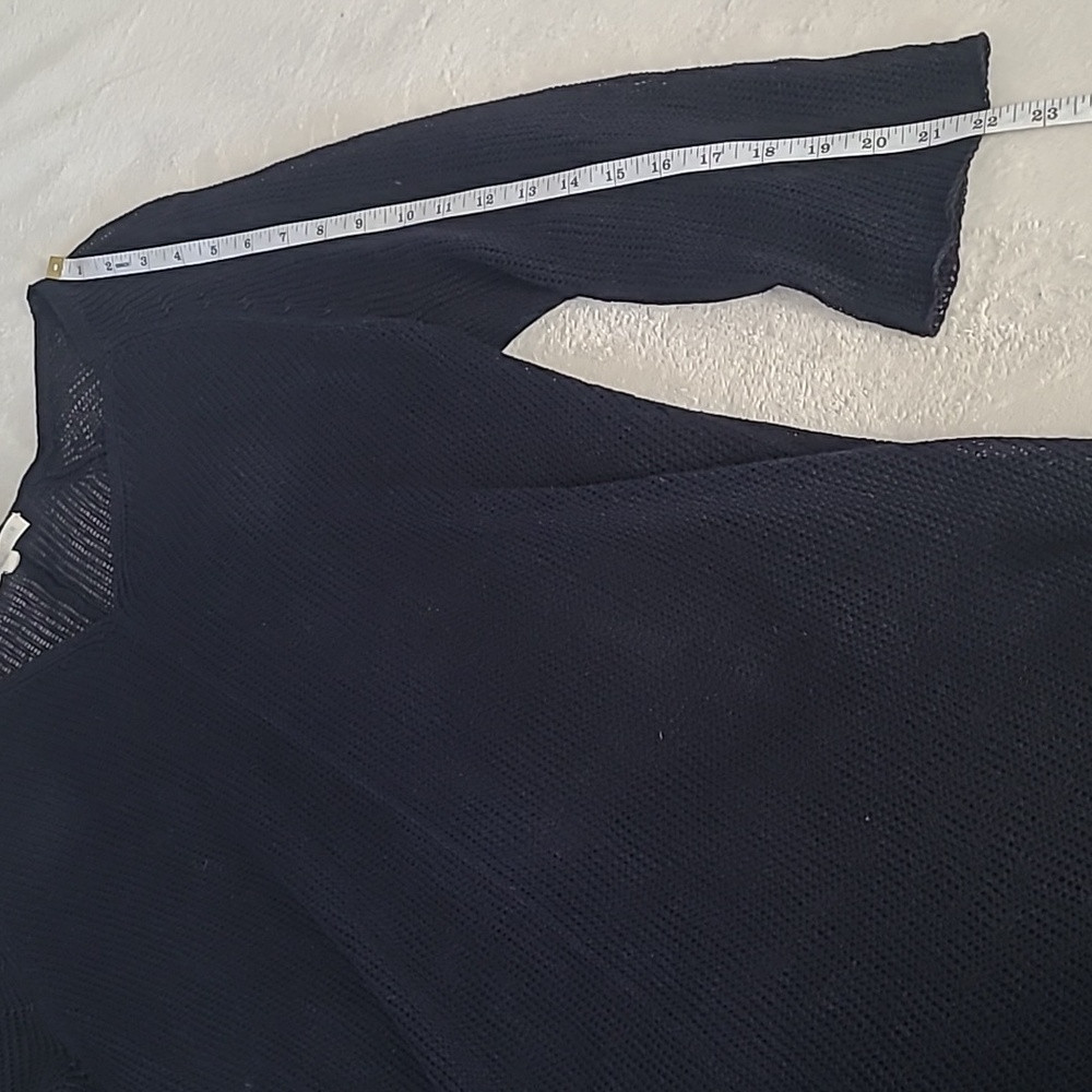 Eileen Fisher Linen Open Knit Sweater Tunic Top Navy Blue Large Minimalist Boho - Picture 8 of 13